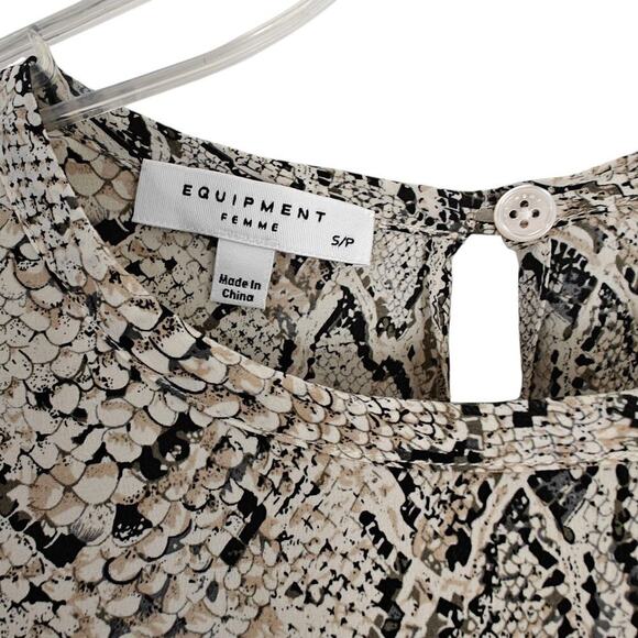 Equipment Aubrey Snake Print 100% Silk Shift Dress Sz Small Gray Pockets Keyhole - Picture 3 of 8